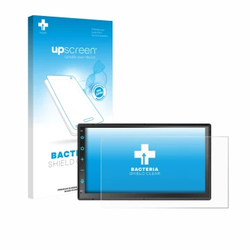 Face avant d’un emballage produit avec le logo de la marque upscreen. À côté, l’appareil Atoto F7 WE F7G2B7WE 7