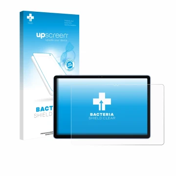 Face avant d’un emballage produit avec le logo de la marque upscreen. À côté, l’appareil Itel VistaTab 30 est représenté avec 