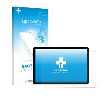 Face avant d’un emballage produit avec le logo de la marque upscreen. À côté, l’appareil Pritom M10 TAB 10 PLUS 10.1