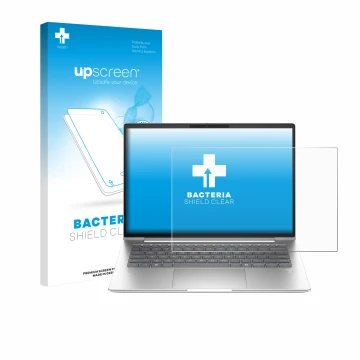 Face avant d’un emballage produit avec le logo de la marque upscreen. À côté, l’appareil HP ProBook 4 G1a 14
