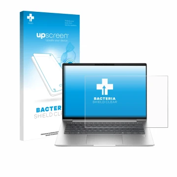 Face avant d’un emballage produit avec le logo de la marque upscreen. À côté, l’appareil HP ProBook 4 G1a 16