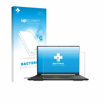 Face avant d’un emballage produit avec le logo de la marque upscreen. À côté, l’appareil Gigabyte AERO X16 2025 est représenté