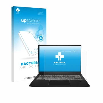 Face avant d’un emballage produit avec le logo de la marque upscreen. À côté, l’appareil MSI Summit A16 AI+ est représenté ave