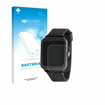 Face avant d’un emballage produit avec le logo de la marque upscreen. À côté, l’appareil Sector Smartwatch S-08 est représenté