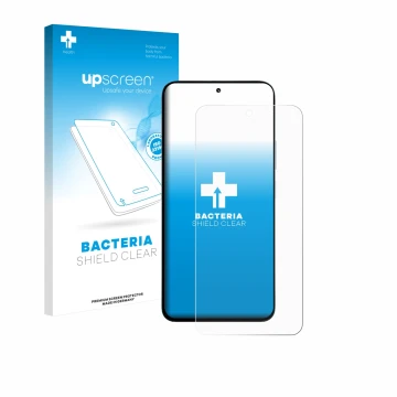 Face avant d’un emballage produit avec le logo de la marque upscreen. À côté, l’appareil Xiaomi Poco M7 Plus est représenté av