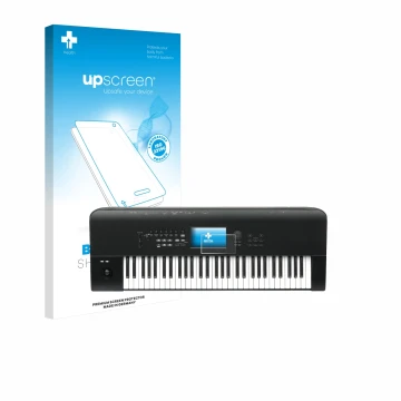 Face avant d’un emballage produit avec le logo de la marque upscreen. À côté, l’appareil KORG Nautilus 61 est représenté avec 