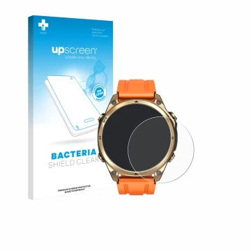 Face avant d’un emballage produit avec le logo de la marque upscreen. À côté, l’appareil Doogee Anywise W1 est représenté avec