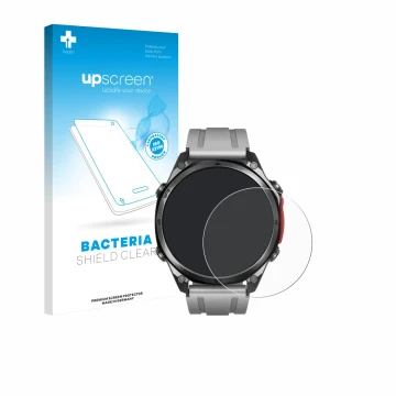 Face avant d’un emballage produit avec le logo de la marque upscreen. À côté, l’appareil Doogee Anywise W1 Pro est représenté 