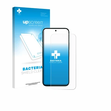 Face avant d’un emballage produit avec le logo de la marque upscreen. À côté, l’appareil Honor X6c est représenté avec la prot