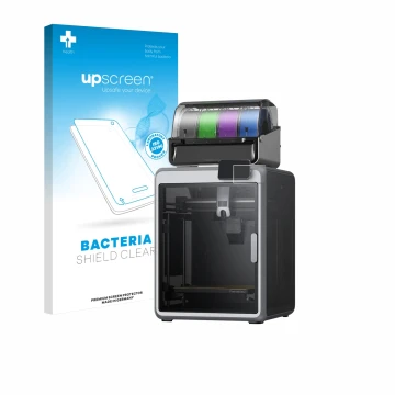 Face avant d’un emballage produit avec le logo de la marque upscreen. À côté, l’appareil Creality K2 est représenté avec la pr