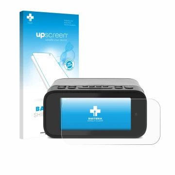Face avant d’un emballage produit avec le logo de la marque upscreen. À côté, l’appareil TechniSat Digitradio 52 BT est représ