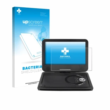 Face avant d’un emballage produit avec le logo de la marque upscreen. À côté, l’appareil Soundmaster PDB1910SW DVD Player est 