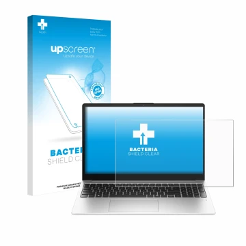 Face avant d’un emballage produit avec le logo de la marque upscreen. À côté, l’appareil HP 250R G10 15.6