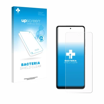 Face avant d’un emballage produit avec le logo de la marque upscreen. À côté, l’appareil Oppo A5x est représenté avec la prote