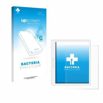 Face avant d’un emballage produit avec le logo de la marque upscreen. À côté, l’appareil Bigme B751C-S est représenté avec la 