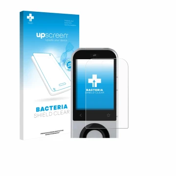 Face avant d’un emballage produit avec le logo de la marque upscreen. À côté, l’appareil Sofabaton X2 est représenté avec la p