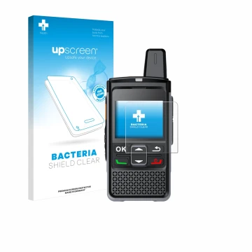 Face avant d’un emballage produit avec le logo de la marque upscreen. À côté, l’appareil Hytera PNC360S est représenté avec la