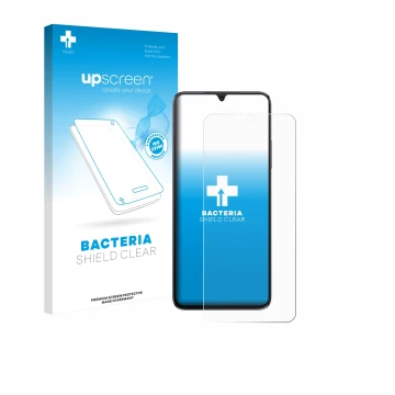 Face avant d’un emballage produit avec le logo de la marque upscreen. À côté, l’appareil Cubot A40 est représenté avec la prot