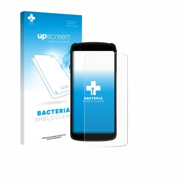 Face avant d’un emballage produit avec le logo de la marque upscreen. À côté, l’appareil Zebra TC22R est représenté avec la pr