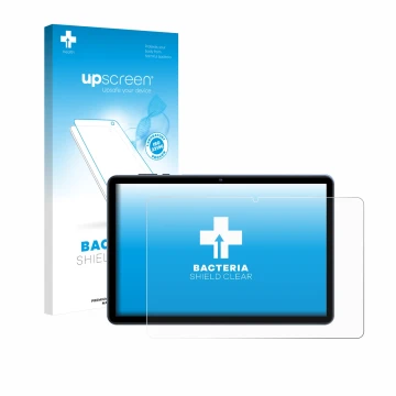 Face avant d’un emballage produit avec le logo de la marque upscreen. À côté, l’appareil WOREGOO M283-EEA 10.1