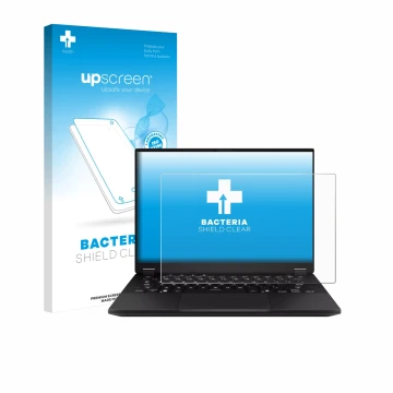 Face avant d’un emballage produit avec le logo de la marque upscreen. À côté, l’appareil ASUS TUF Gaming A14 est représenté av