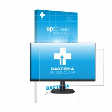 Face avant d’un emballage produit avec le logo de la marque upscreen. À côté, l’appareil Amazon Basics C24M2020DEU est représe