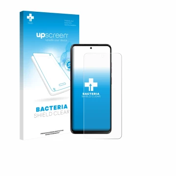 Face avant d’un emballage produit avec le logo de la marque upscreen. À côté, l’appareil Motorola Moto G17 est représenté avec