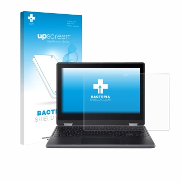 Face avant d’un emballage produit avec le logo de la marque upscreen. À côté, l’appareil Acer Chromebook Spin 511 R757TN est r
