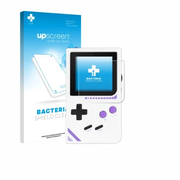 Face avant d’un emballage produit avec le logo de la marque upscreen. À côté, l’appareil Modretro Chromatic est représenté ave