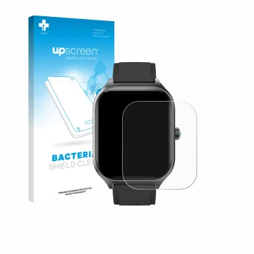 Face avant d’un emballage produit avec le logo de la marque upscreen. À côté, l’appareil FORRLITE Smartwatch 2.01