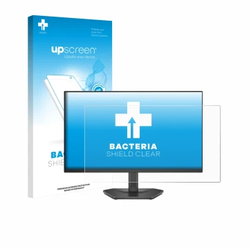 Face avant d’un emballage produit avec le logo de la marque upscreen. À côté, l’appareil Dell 24 SE2426HG est représenté avec 