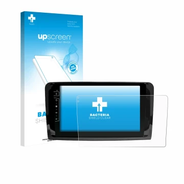 Face avant d’un emballage produit avec le logo de la marque upscreen. À côté, l’appareil Dynavin D9-DF432 9