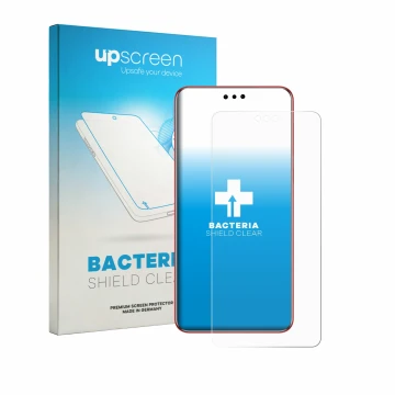 Face avant d’un emballage produit avec le logo de la marque upscreen. À côté, l’appareil Huawei Mate 60 RS Ultimate est représ