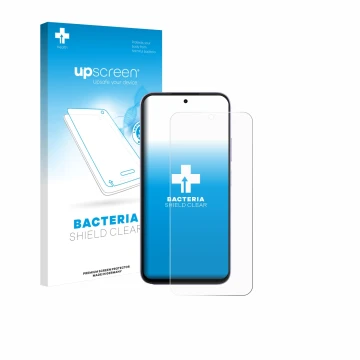 Face avant d’un emballage produit avec le logo de la marque upscreen. À côté, l’appareil Oppo A6x 5G est représenté avec la pr