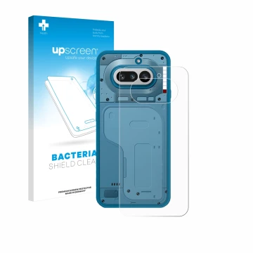 Face avant d’un emballage produit avec le logo de la marque upscreen. À côté, l’appareil Nothing Phone (4a) (Arrière) est repr