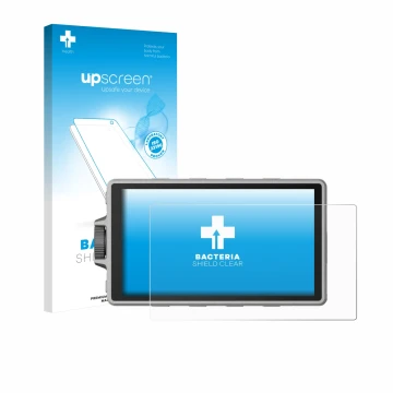 Face avant d’un emballage produit avec le logo de la marque upscreen. À côté, l’appareil DJI Ronin 4D est représenté avec la p