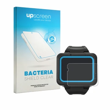 Face avant d’un emballage produit avec le logo de la marque upscreen. À côté, l’appareil Shearwater PEREGRINE dive computer es