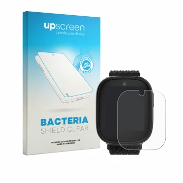 Face avant d’un emballage produit avec le logo de la marque upscreen. À côté, l’appareil Xplora X6 Play eSIM (2ème génération)