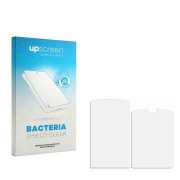 Face avant d’un emballage produit avec le logo de la marque upscreen. À côté se trouve la protection d’écran correspondante.