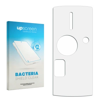 Face avant d’un emballage produit avec le logo de la marque upscreen. À côté se trouve la protection d’écran correspondante.