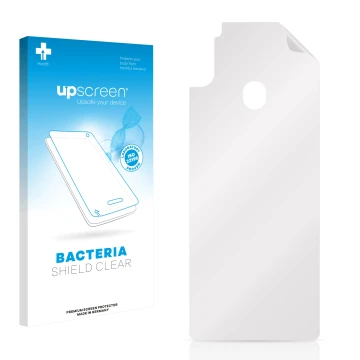 Face avant d’un emballage produit avec le logo de la marque upscreen. À côté se trouve la protection d’écran correspondante.