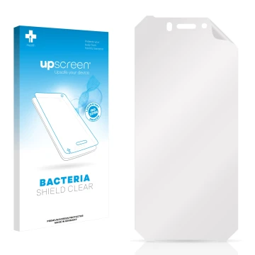 Face avant d’un emballage produit avec le logo de la marque upscreen. À côté se trouve la protection d’écran correspondante.