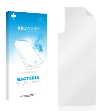 Face avant d’un emballage produit avec le logo de la marque upscreen. À côté se trouve la protection d’écran correspondante.