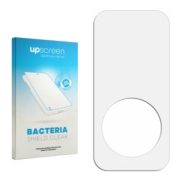 Face avant d’un emballage produit avec le logo de la marque upscreen. À côté se trouve la protection d’écran correspondante.