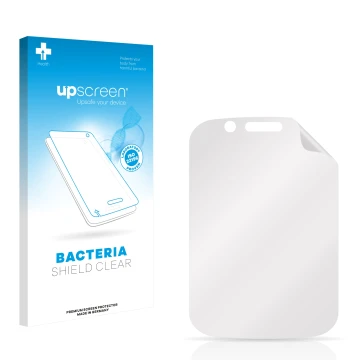 Face avant d’un emballage produit avec le logo de la marque upscreen. À côté se trouve la protection d’écran correspondante.