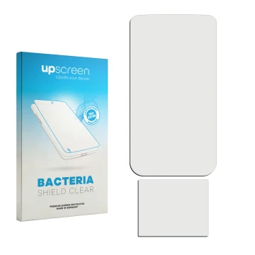 Face avant d’un emballage produit avec le logo de la marque upscreen. À côté se trouve la protection d’écran correspondante.