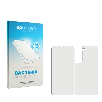 Face avant d’un emballage produit avec le logo de la marque upscreen. À côté se trouve la protection d’écran correspondante.
