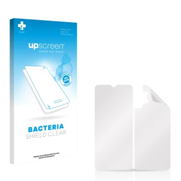 Face avant d’un emballage produit avec le logo de la marque upscreen. À côté se trouve la protection d’écran correspondante.