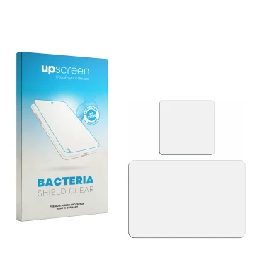 Face avant d’un emballage produit avec le logo de la marque upscreen. À côté se trouve la protection d’écran correspondante.