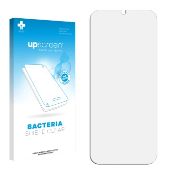 Face avant d’un emballage produit avec le logo de la marque upscreen. À côté se trouve la protection d’écran correspondante.